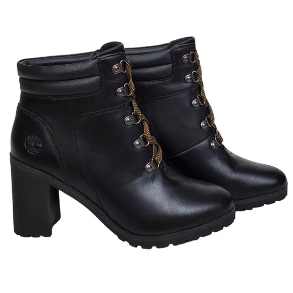 New Timberland allington 5 in leather block heel lace up boots black casual