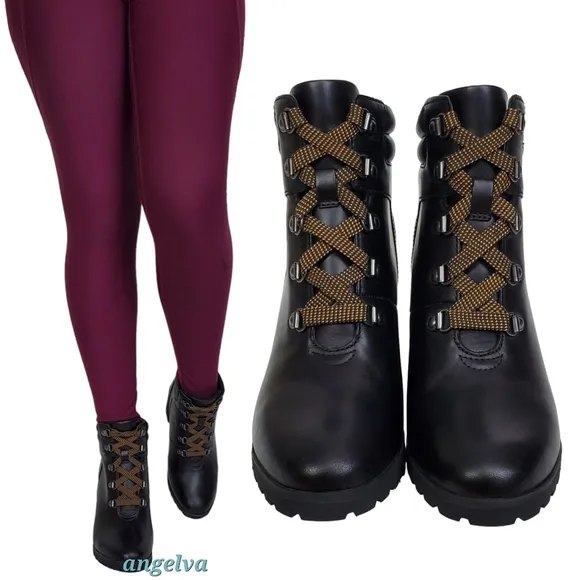 New Timberland allington 5 in leather block heel lace up boots black casual