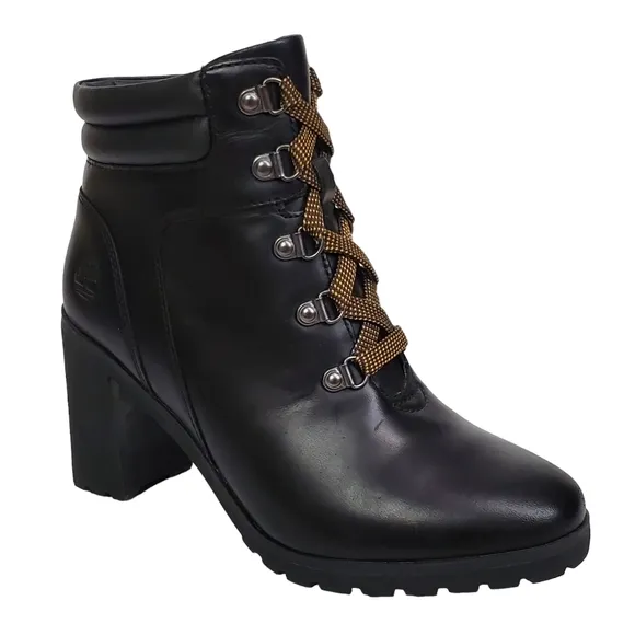 New Timberland allington 5 in leather block heel lace up boots black casual