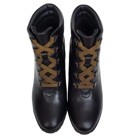 New Timberland allington 5 in leather block heel lace up boots black casual