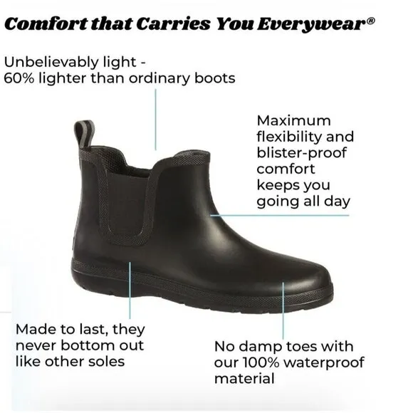 NEW Totes Men's 12 Black Chelsea Ankle Rain Boots with Everywear Technology