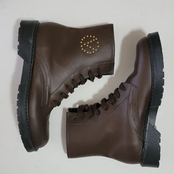 NEW Valentino by Mario Valentino Brown Marti Leather Combat Boots Womens10 Brown