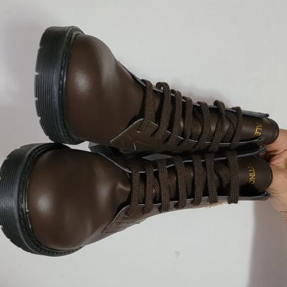 NEW Valentino by Mario Valentino Brown Marti Leather Combat Boots Womens10 Brown