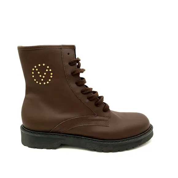 NEW Valentino by Mario Valentino Brown Marti Leather Combat Boots Womens10 Brown