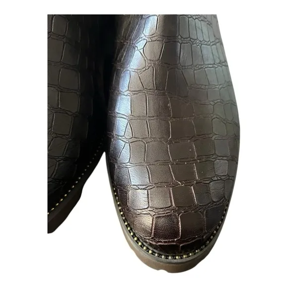 New! Vaneli Landus Women's Boot Brown Croc Print Leather Booties Size 8 M