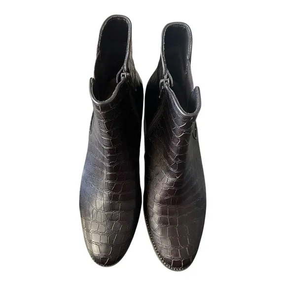 New! Vaneli Landus Women's Boot Brown Croc Print Leather Booties Size 8 M