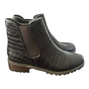New! Vaneli Landus Women's Boot Brown Croc Print Leather Booties Size 8 M