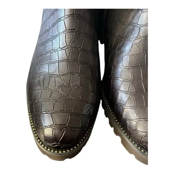 New! Vaneli Landus Women's Boot Brown Croc Print Leather Booties Size 8 M