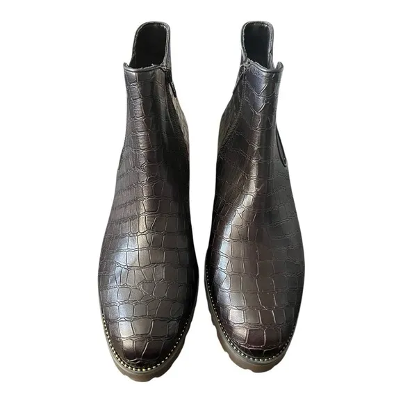 New! Vaneli Landus Women's Boot Brown Croc Print Leather Booties Size 8 M