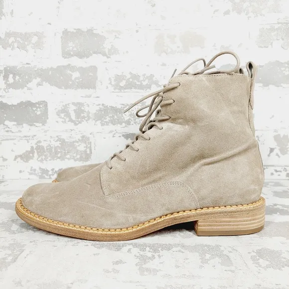 New Vince Cabria Taupe Suede Lace Up Combat Ankle Boots O 277