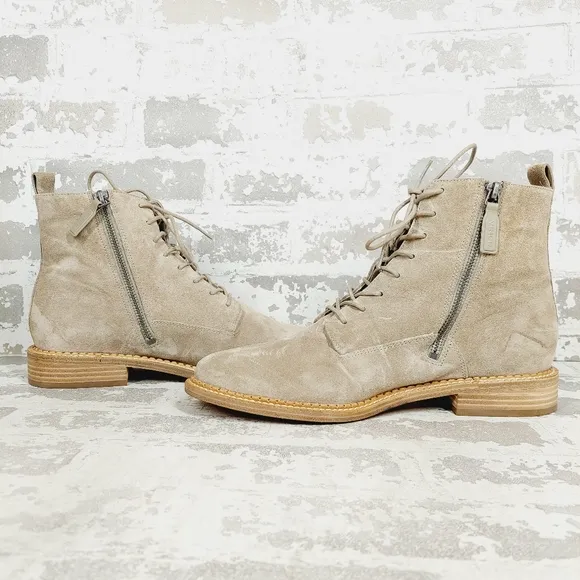 New Vince Cabria Taupe Suede Lace Up Combat Ankle Boots O 277