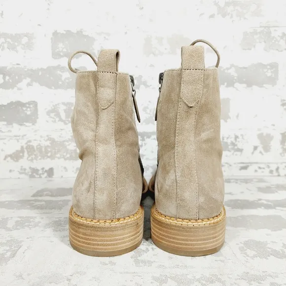 New Vince Cabria Taupe Suede Lace Up Combat Ankle Boots O 277
