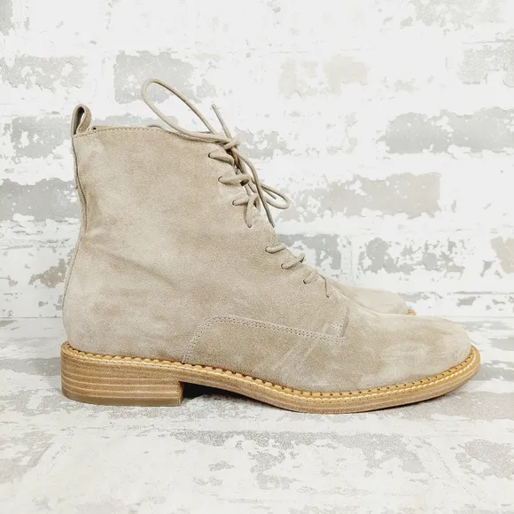 New Vince Cabria Taupe Suede Lace Up Combat Ankle Boots O 277