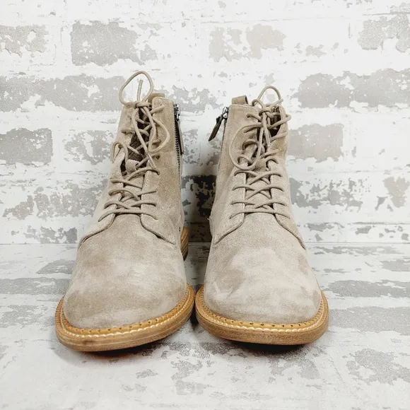 New Vince Cabria Taupe Suede Lace Up Combat Ankle Boots O 277