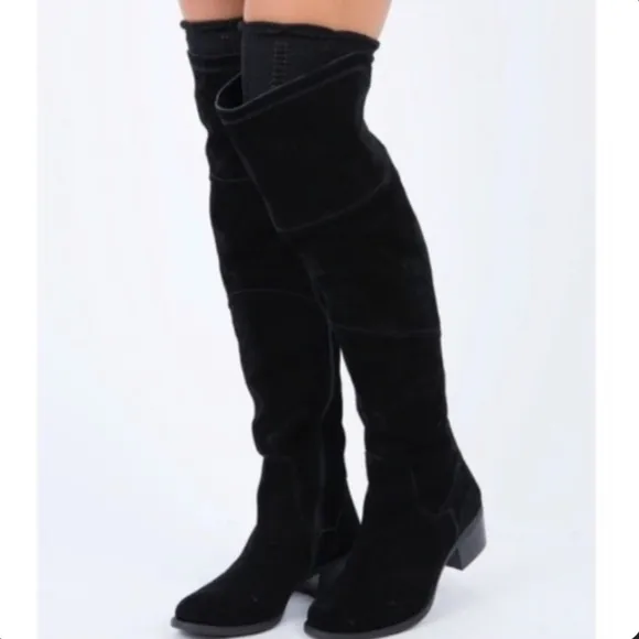 NEW Vince Camuto Bendra Suede Black Over the Knee Split Shaft Boot size 6