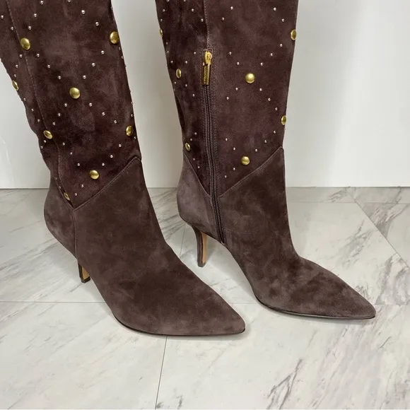 New! Vince Camuto Fimulie Brown Suede Stud Pointy Toe Tall Boot 7 1/2 M