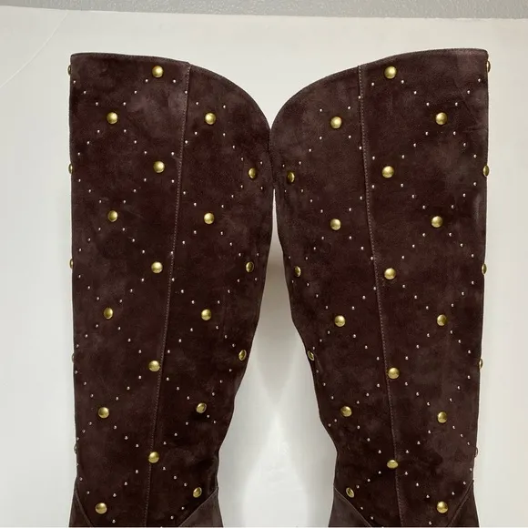 New! Vince Camuto Fimulie Brown Suede Stud Pointy Toe Tall Boot 7 1/2 M