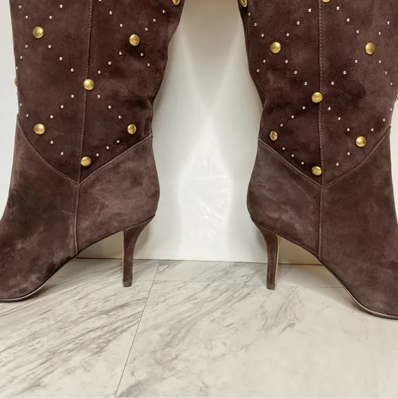 New! Vince Camuto Fimulie Brown Suede Stud Pointy Toe Tall Boot 7 1/2 M