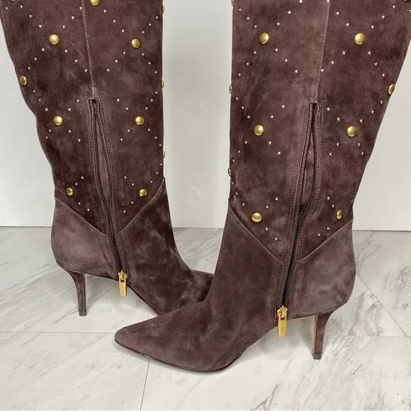 New! Vince Camuto Fimulie Brown Suede Stud Pointy Toe Tall Boot 7 1/2 M