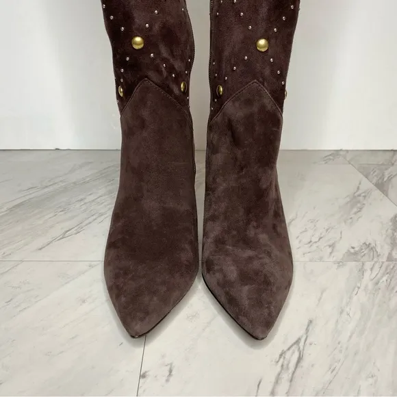 New! Vince Camuto Fimulie Brown Suede Stud Pointy Toe Tall Boot 7 1/2 M