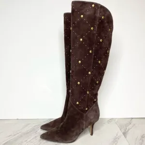 New! Vince Camuto Fimulie Brown Suede Stud Pointy Toe Tall Boot 7 1/2 M