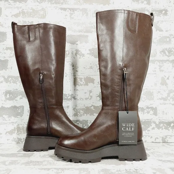 NEW Vince Camuto Nettrio 2 Brown Leather Chunky Fall Winter Boots T169