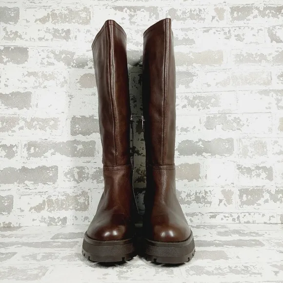 NEW Vince Camuto Nettrio 2 Brown Leather Chunky Fall Winter Boots T169