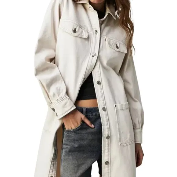 NEW We The Free Anna Lou Denim Duster Jacket - White, XS