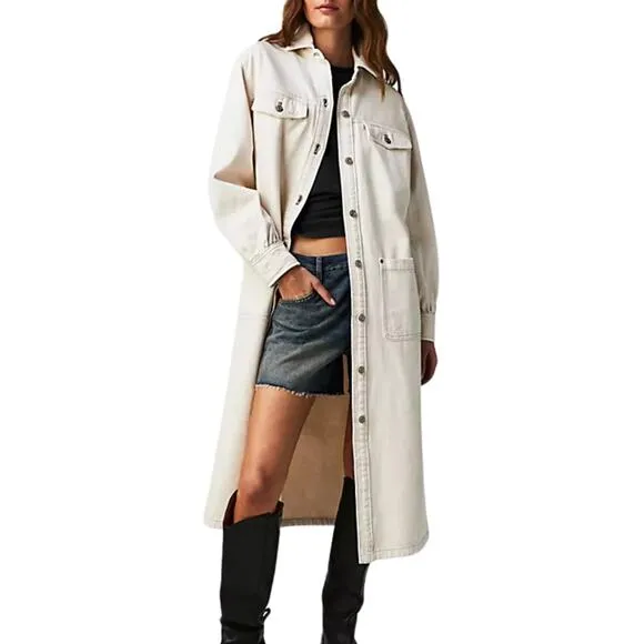 NEW We The Free Anna Lou Denim Duster Jacket - White, XS