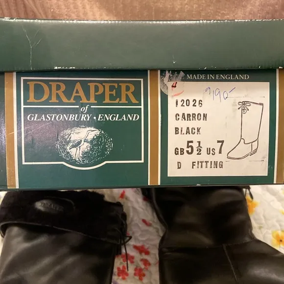 New with Box Draper Boots Black Leather Sherpa Lined Made in England Mens SZ 7