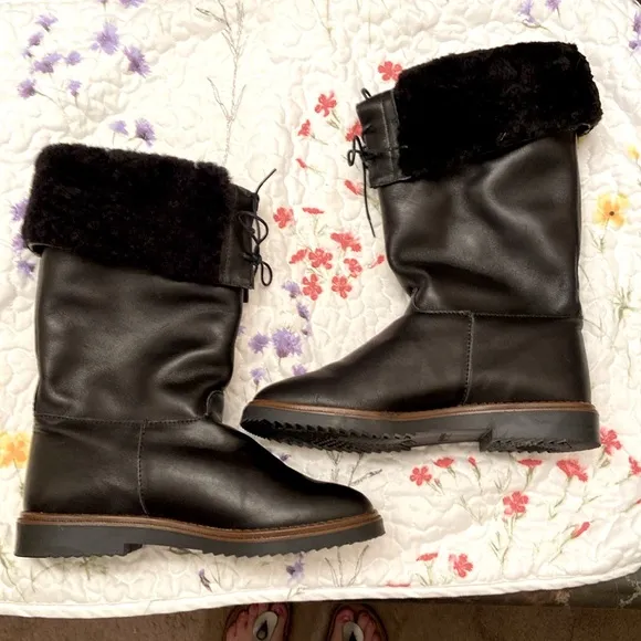 New with Box Draper Boots Black Leather Sherpa Lined Made in England Mens SZ 7