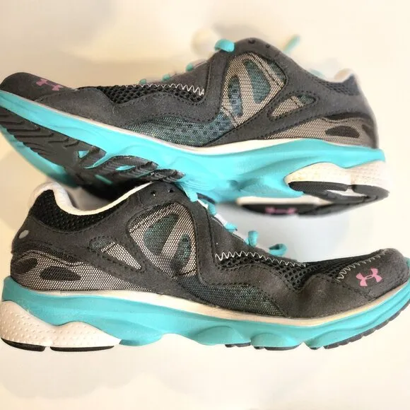 NEW Women Shoes Sneakers Athletic Under armour 1235705 Black Aqua Pink SZ 6.5
