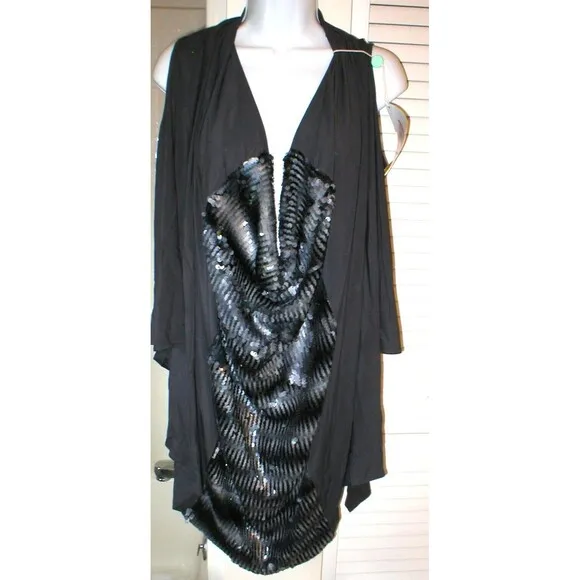 New Womens NWT Designer PF Paola Frani Top Dress 6 Sequins Dark Gray Italy 42