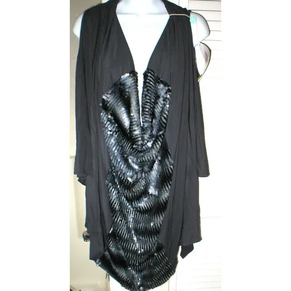 New Womens NWT Designer PF Paola Frani Top Dress 6 Sequins Dark Gray Italy 42