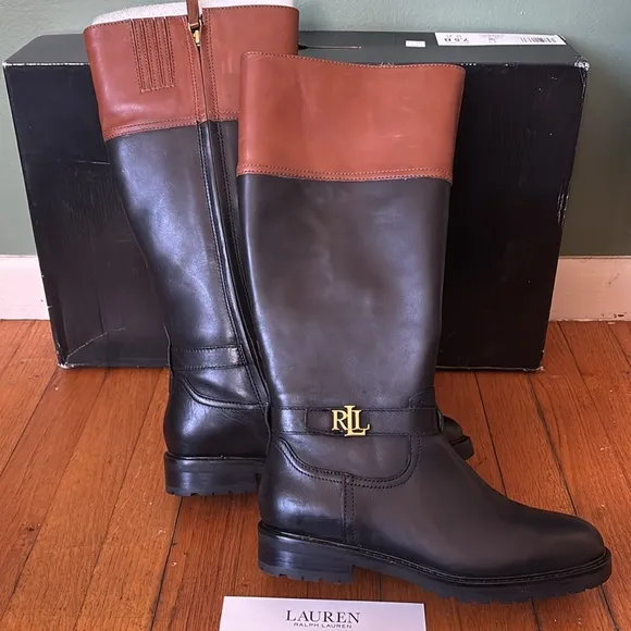 New women’s Sz 7.5B black color block round toes business casual tall boots