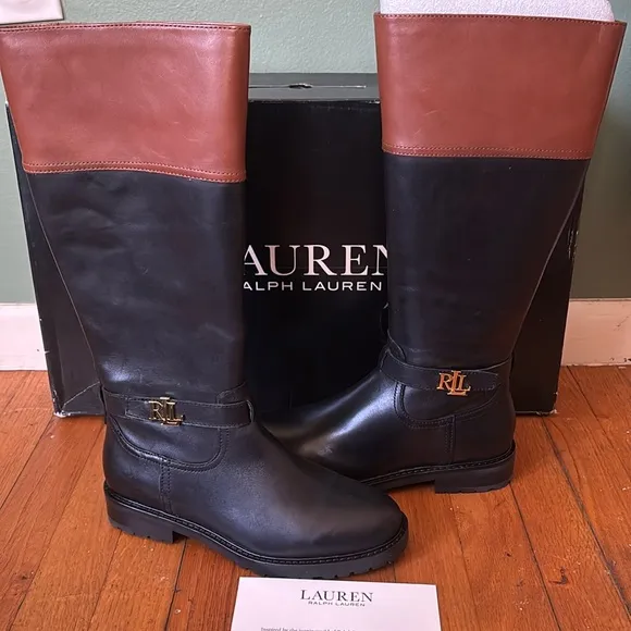 New women’s Sz 7.5B black color block round toes business casual tall boots