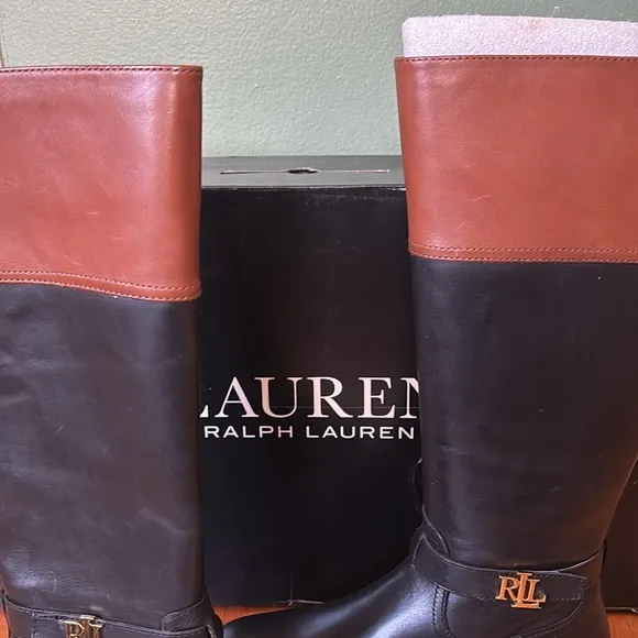 New women’s Sz 7.5B black color block round toes business casual tall boots