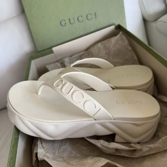 NEW WOMEN'S THONG PLATFORM SANDALS SHOES SZ 41 White