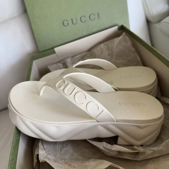 NEW WOMEN'S THONG PLATFORM SANDALS SHOES SZ 41 White