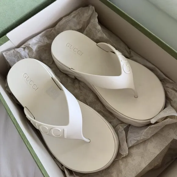NEW WOMEN'S THONG PLATFORM SANDALS SHOES SZ 41 White