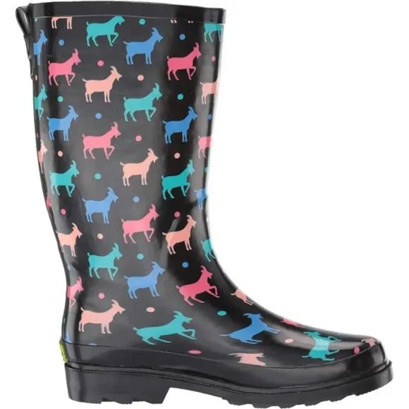 NEW Women's Unique Printed Tall 100% Waterproof Rain Boot Adjustable Strap