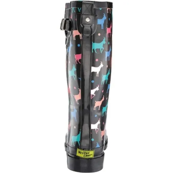 NEW Women's Unique Printed Tall 100% Waterproof Rain Boot Adjustable Strap