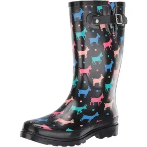 NEW Women's Unique Printed Tall 100% Waterproof Rain Boot Adjustable Strap