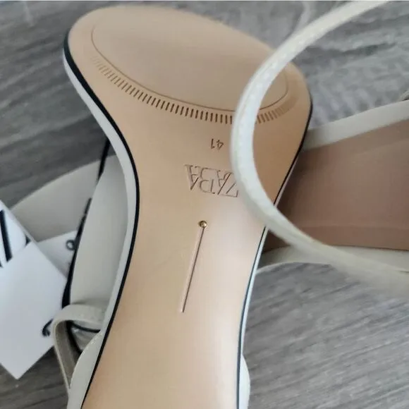 NEW WOMEN'S ZARA SANDALS IVORY COLOR SIZE HEELED ANKLE BRACELET SIZE 10 EU 41