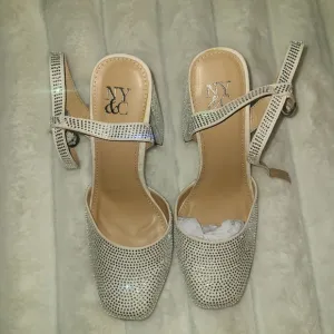 New York &amp; Company Silver Platform Shoes with Ankle Strap 7.5