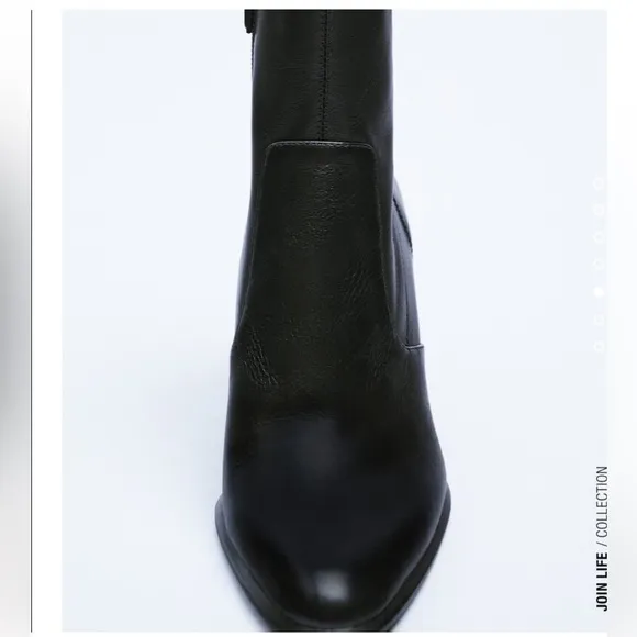 New! Zara SZ 6, black leather heeled zippered ankle boots.