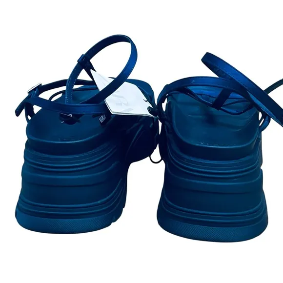 NEW ZARA Women’s Shoes Blue Strappy Synthetic Platform Sandals Size 7.5 EU 38