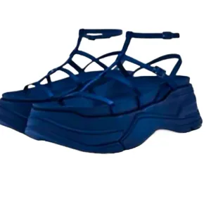 NEW ZARA Women’s Shoes Blue Strappy Synthetic Platform Sandals Size 7.5 EU 38