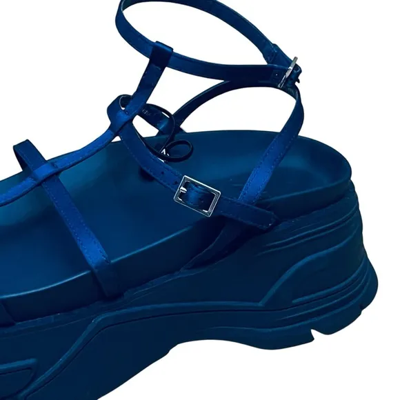 NEW ZARA Women’s Shoes Blue Strappy Synthetic Platform Sandals Size 7.5 EU 38