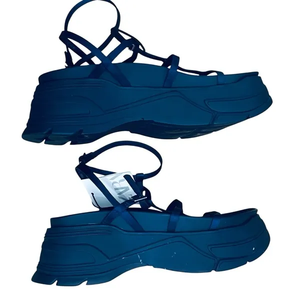 NEW ZARA Women’s Shoes Blue Strappy Synthetic Platform Sandals Size 7.5 EU 38